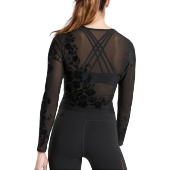 Athleta Tops - Athleta Velvet Rose Mesh Long Sleeve Crop Top Size XL